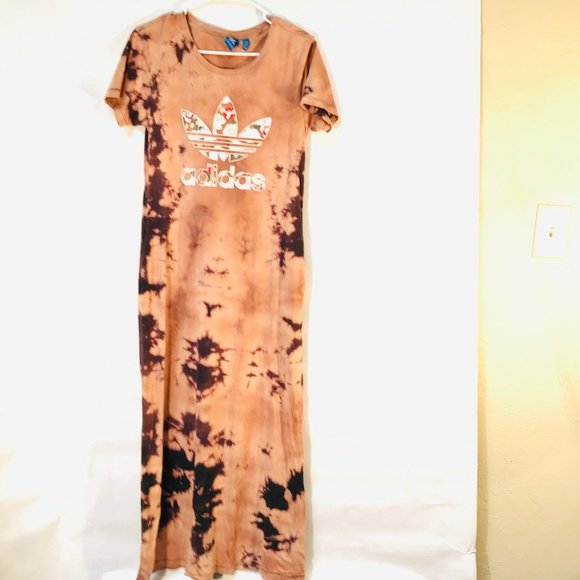ADIDAS Custom Tie Dye Cotton Dress Long XS Tee - Picture 3 of 8